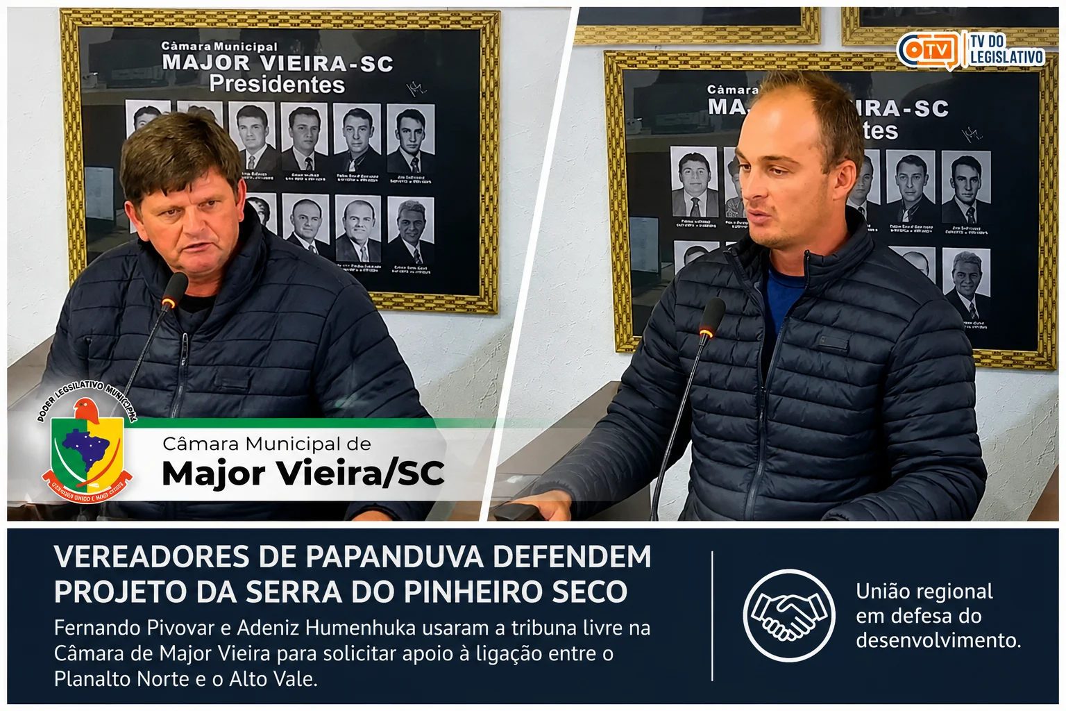 Vereadores de Papanduva defendem projeto da Serra do Pinheiro Seco em sessão da Câmara de Major Vieira