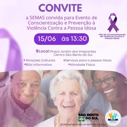 Junho Violeta: ação reforça combate à violência contra a pessoa idosa em São Bento do Sul