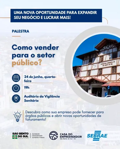 Palestra gratuita orienta empreendedores sobre vendas para o setor público em São Bento do Sul