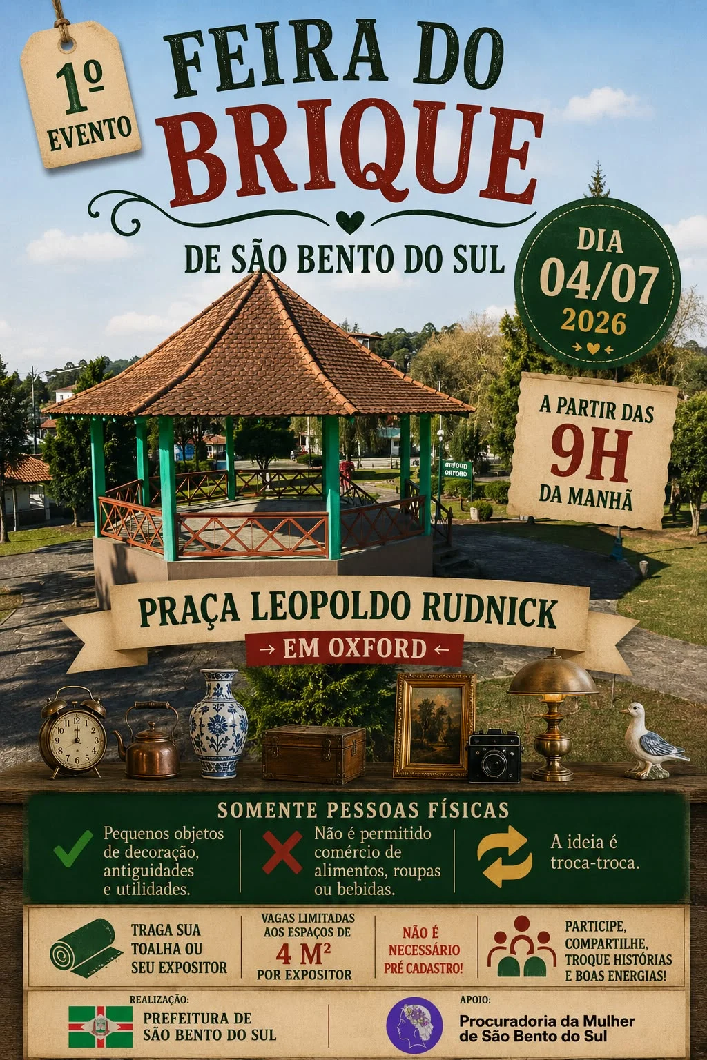São Bento do Sul realiza 1ª Feira do Brique na Praça Leopoldo Rudnick