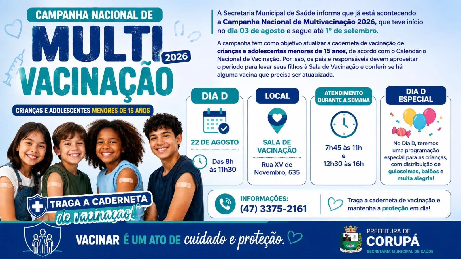 Corupá terá Dia D da Campanha Nacional de Multivacinação em 22 de agosto