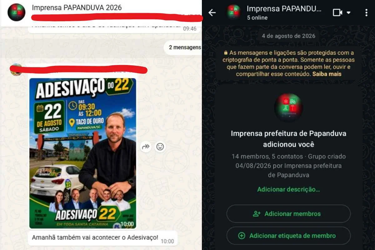 Prefeitura de Papanduva divulga PL em grupo oficial