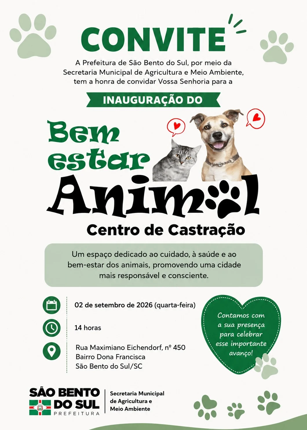 São Bento do Sul inaugura Centro de Castração para ampliar ações de proteção animal